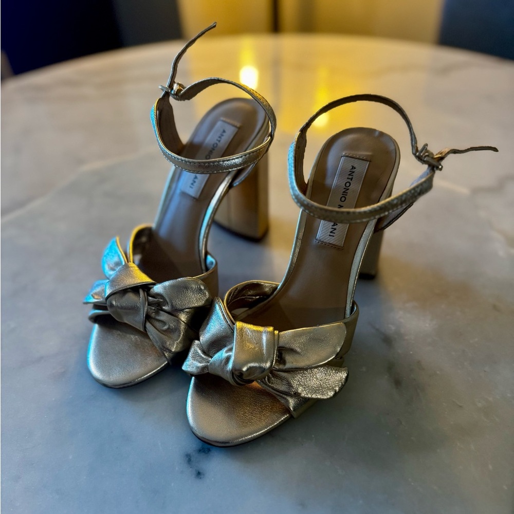 Metallic Gold Heels with Bow Detail